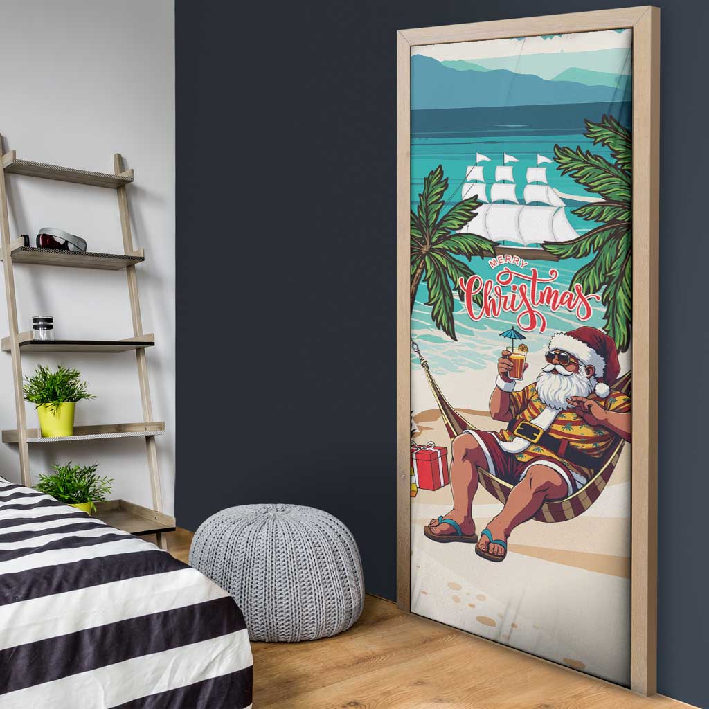 Liberia Christmas Door Cover Santa Chill on Tropical Beach - Wonder Print Shop