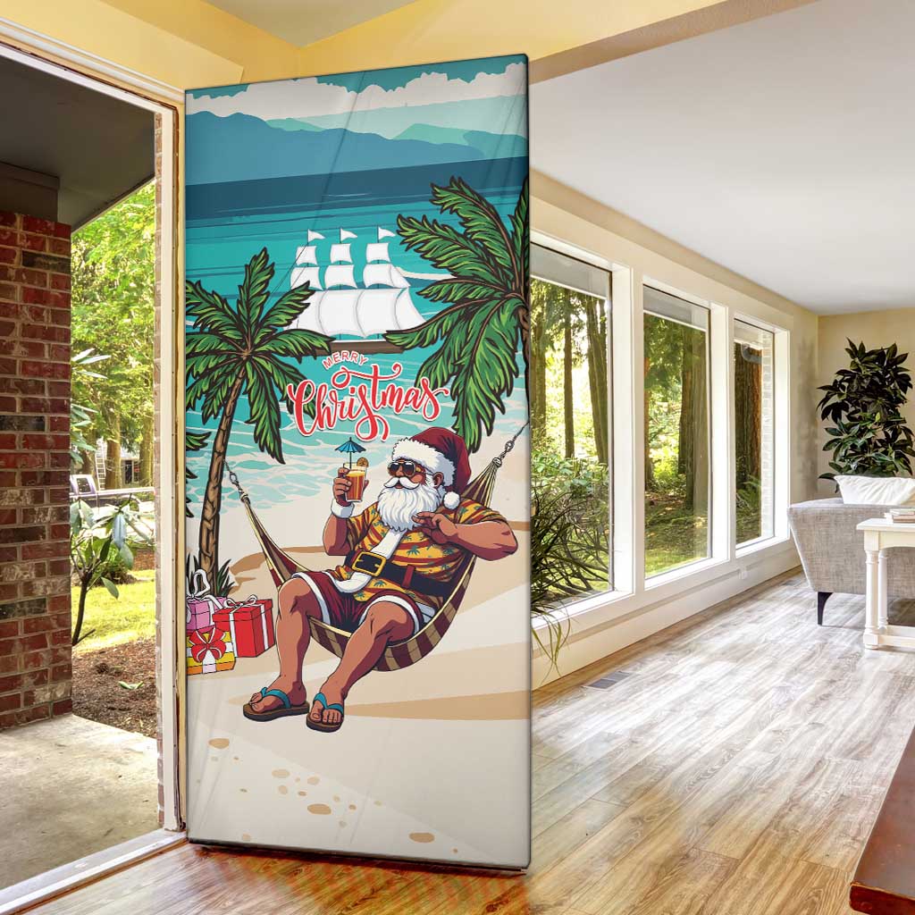 Liberia Christmas Door Cover Santa Chill on Tropical Beach - Wonder Print Shop