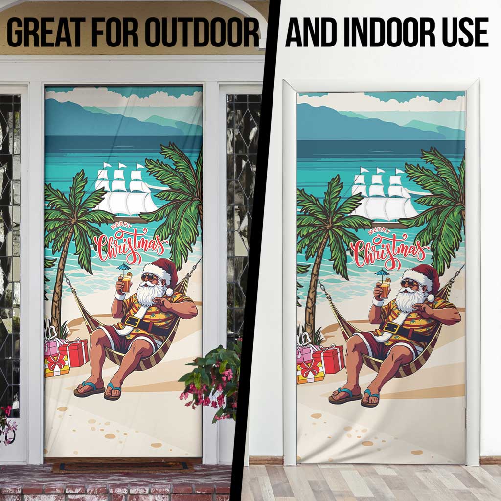 Liberia Christmas Door Cover Santa Chill on Tropical Beach - Wonder Print Shop