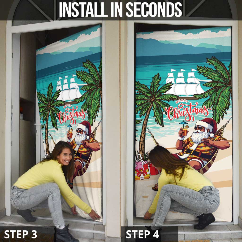 Liberia Christmas Door Cover Santa Chill on Tropical Beach - Wonder Print Shop