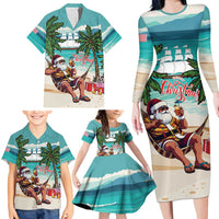 Liberia Christmas Family Matching Long Sleeve Bodycon Dress and Hawaiian Shirt Santa Chill on Tropical Beach - Wonder Print Shop
