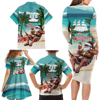 Liberia Christmas Family Matching Long Sleeve Bodycon Dress and Hawaiian Shirt Santa Chill on Tropical Beach - Wonder Print Shop