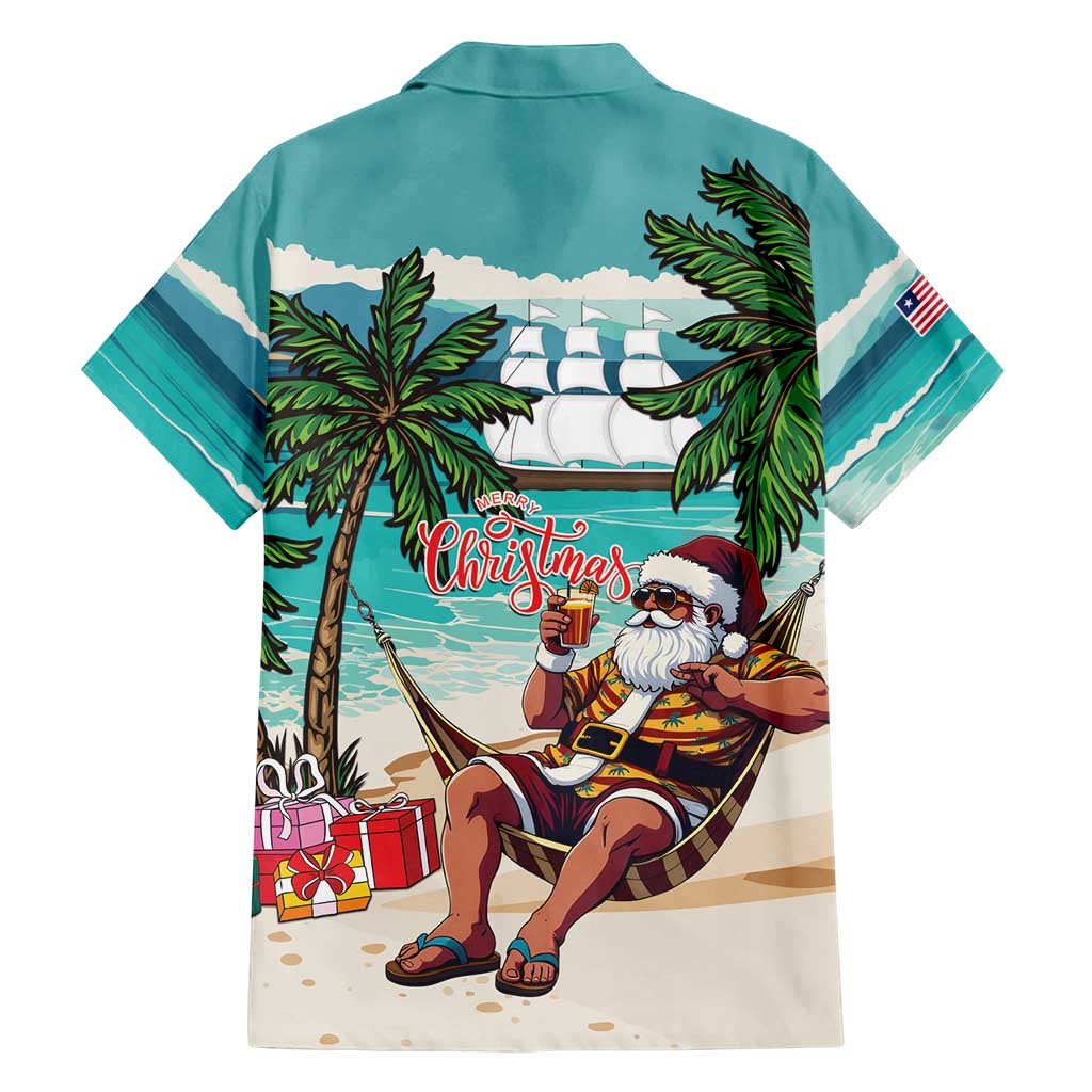 Liberia Christmas Family Matching Long Sleeve Bodycon Dress and Hawaiian Shirt Santa Chill on Tropical Beach - Wonder Print Shop