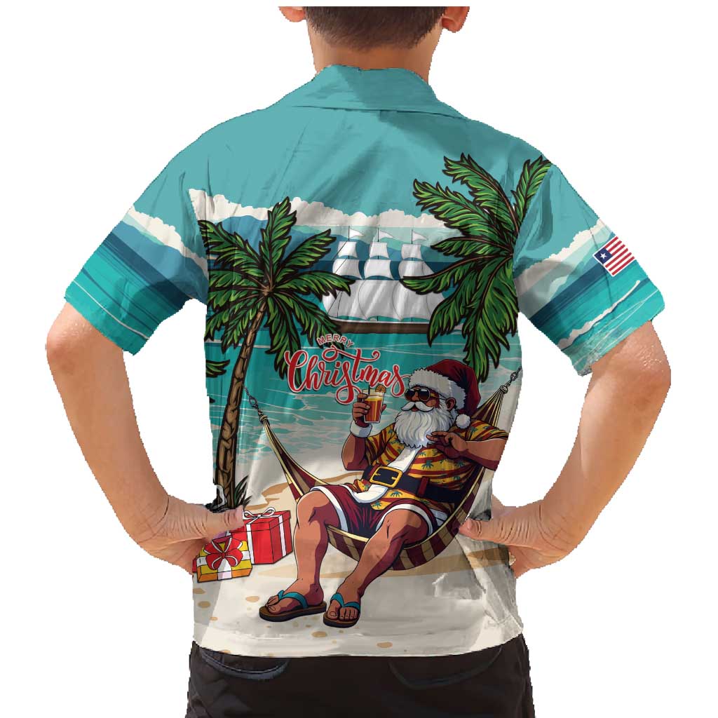 Liberia Christmas Family Matching Mermaid Dress and Hawaiian Shirt Santa Chill on Tropical Beach - Wonder Print Shop