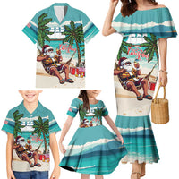 Liberia Christmas Family Matching Mermaid Dress and Hawaiian Shirt Santa Chill on Tropical Beach - Wonder Print Shop