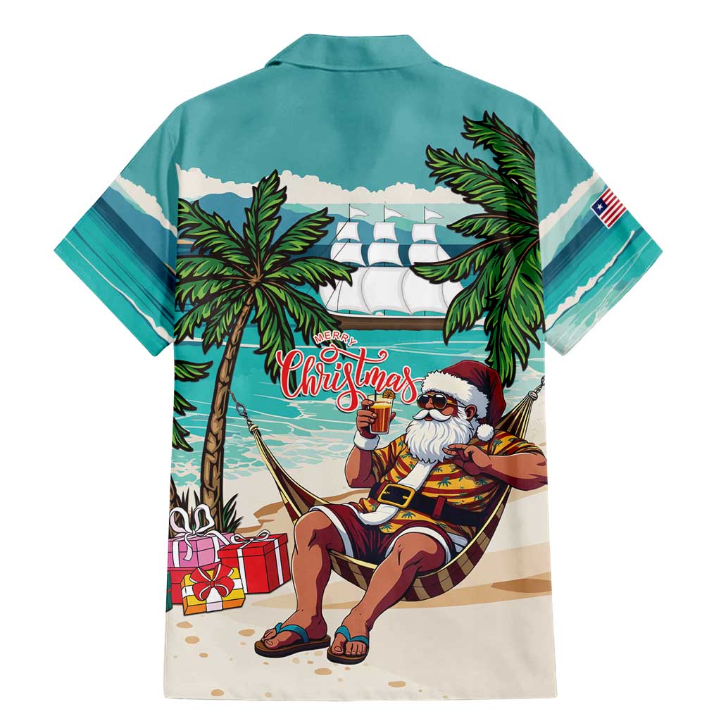 Liberia Christmas Family Matching Mermaid Dress and Hawaiian Shirt Santa Chill on Tropical Beach - Wonder Print Shop