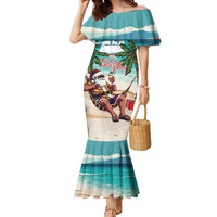 Liberia Christmas Family Matching Mermaid Dress and Hawaiian Shirt Santa Chill on Tropical Beach - Wonder Print Shop