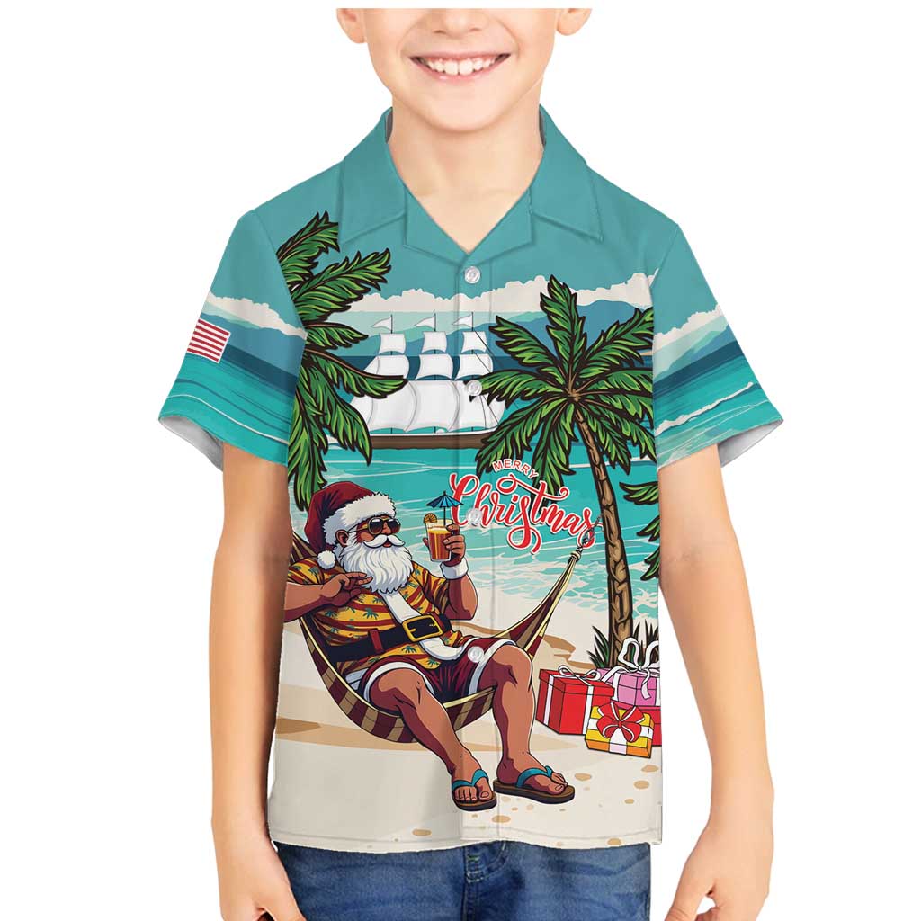 Liberia Christmas Family Matching Mermaid Dress and Hawaiian Shirt Santa Chill on Tropical Beach - Wonder Print Shop