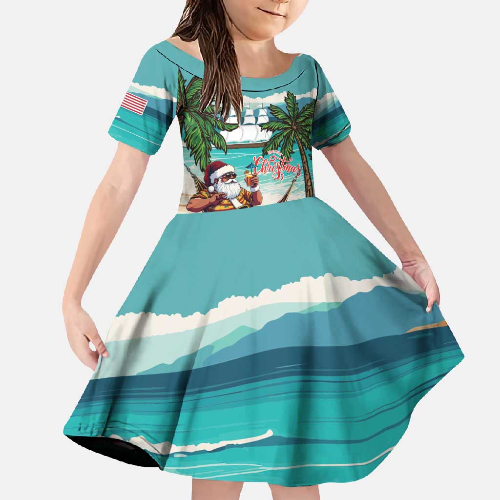 Liberia Christmas Family Matching Off Shoulder Maxi Dress and Hawaiian Shirt Santa Chill on Tropical Beach - Wonder Print Shop