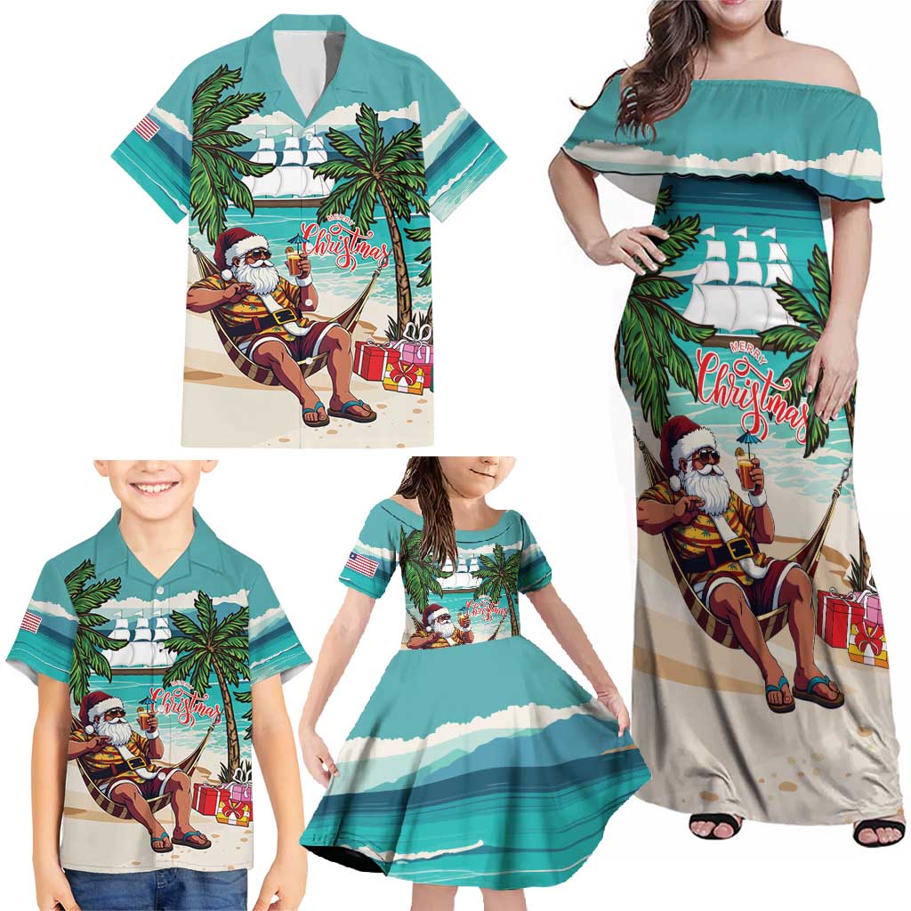Liberia Christmas Family Matching Off Shoulder Maxi Dress and Hawaiian Shirt Santa Chill on Tropical Beach - Wonder Print Shop