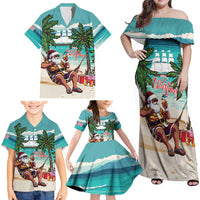Liberia Christmas Family Matching Off Shoulder Maxi Dress and Hawaiian Shirt Santa Chill on Tropical Beach - Wonder Print Shop