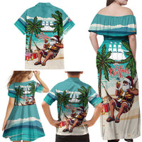 Liberia Christmas Family Matching Off Shoulder Maxi Dress and Hawaiian Shirt Santa Chill on Tropical Beach - Wonder Print Shop