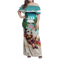 Liberia Christmas Family Matching Off Shoulder Maxi Dress and Hawaiian Shirt Santa Chill on Tropical Beach - Wonder Print Shop