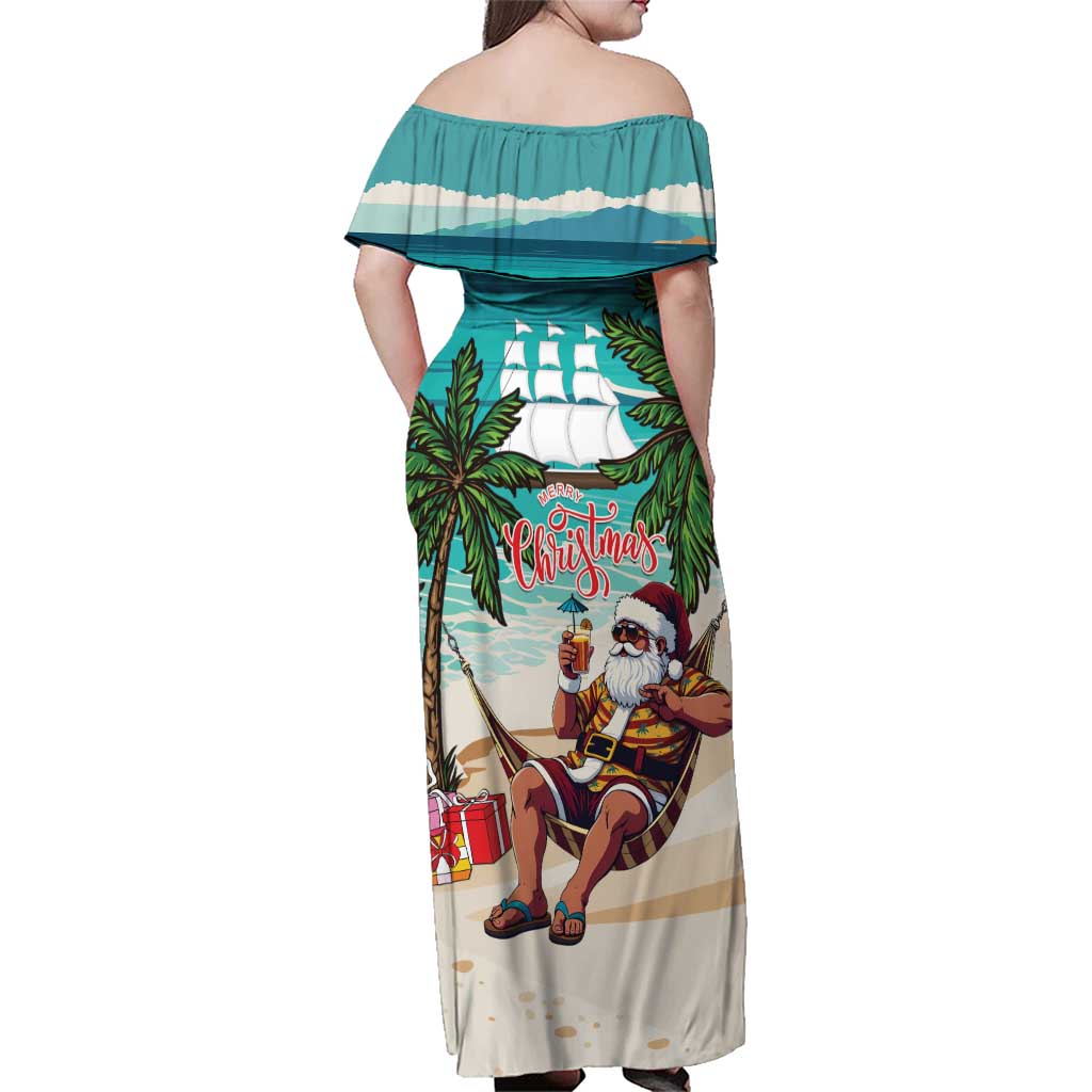 Liberia Christmas Family Matching Off Shoulder Maxi Dress and Hawaiian Shirt Santa Chill on Tropical Beach - Wonder Print Shop