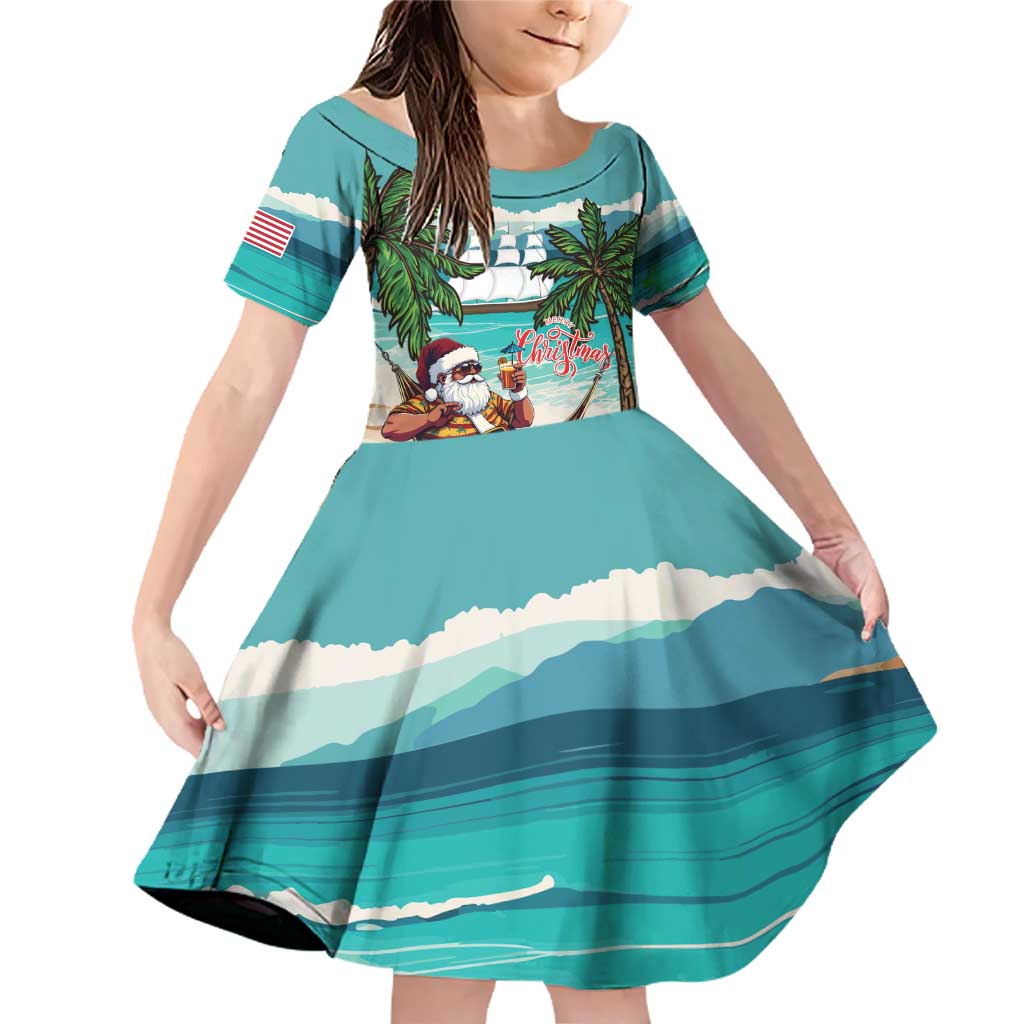 Liberia Christmas Family Matching Off Shoulder Short Dress and Hawaiian Shirt Santa Chill on Tropical Beach - Wonder Print Shop