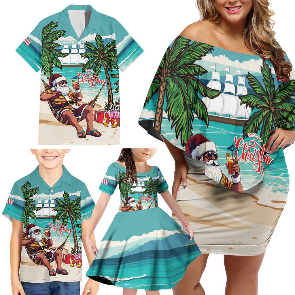 Liberia Christmas Family Matching Off Shoulder Short Dress and Hawaiian Shirt Santa Chill on Tropical Beach - Wonder Print Shop