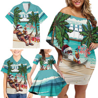 Liberia Christmas Family Matching Off Shoulder Short Dress and Hawaiian Shirt Santa Chill on Tropical Beach - Wonder Print Shop