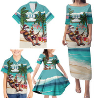Liberia Christmas Family Matching Puletasi and Hawaiian Shirt Santa Chill on Tropical Beach - Wonder Print Shop