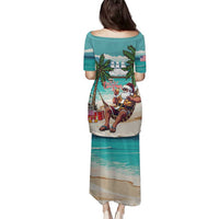 Liberia Christmas Family Matching Puletasi and Hawaiian Shirt Santa Chill on Tropical Beach - Wonder Print Shop