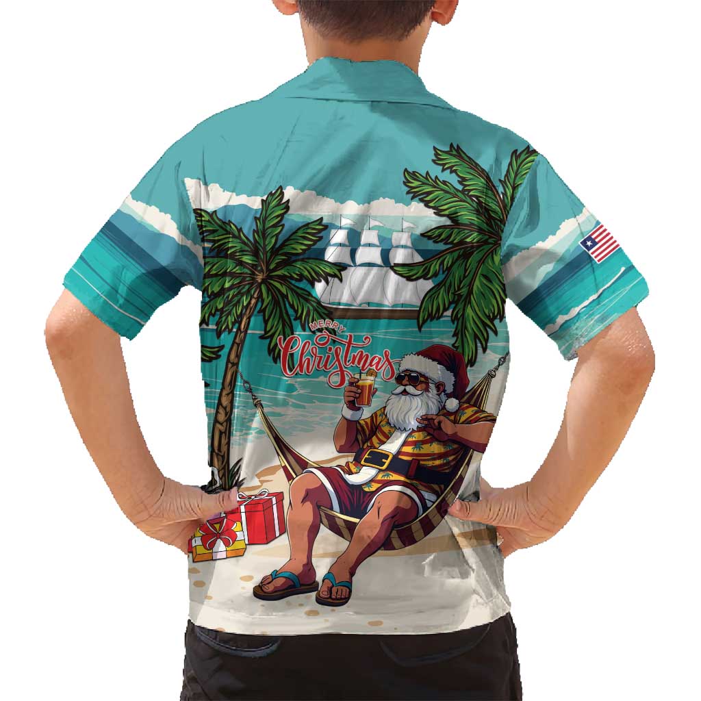 Liberia Christmas Family Matching Summer Maxi Dress and Hawaiian Shirt Santa Chill on Tropical Beach - Wonder Print Shop