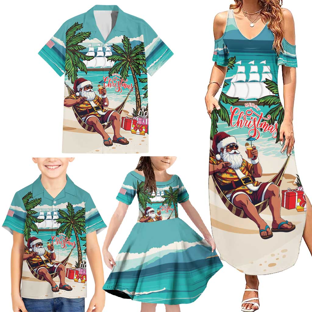 Liberia Christmas Family Matching Summer Maxi Dress and Hawaiian Shirt Santa Chill on Tropical Beach - Wonder Print Shop