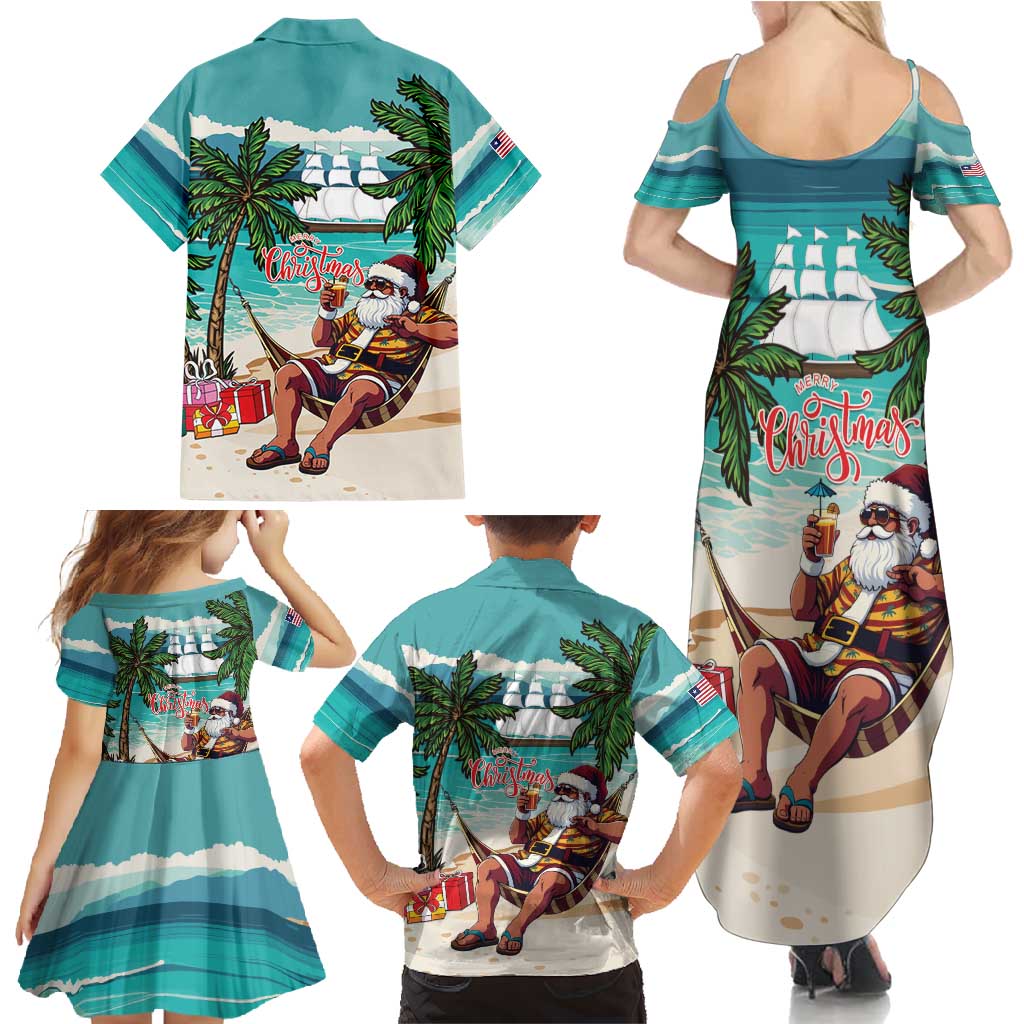 Liberia Christmas Family Matching Summer Maxi Dress and Hawaiian Shirt Santa Chill on Tropical Beach - Wonder Print Shop