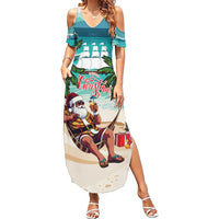 Liberia Christmas Family Matching Summer Maxi Dress and Hawaiian Shirt Santa Chill on Tropical Beach - Wonder Print Shop