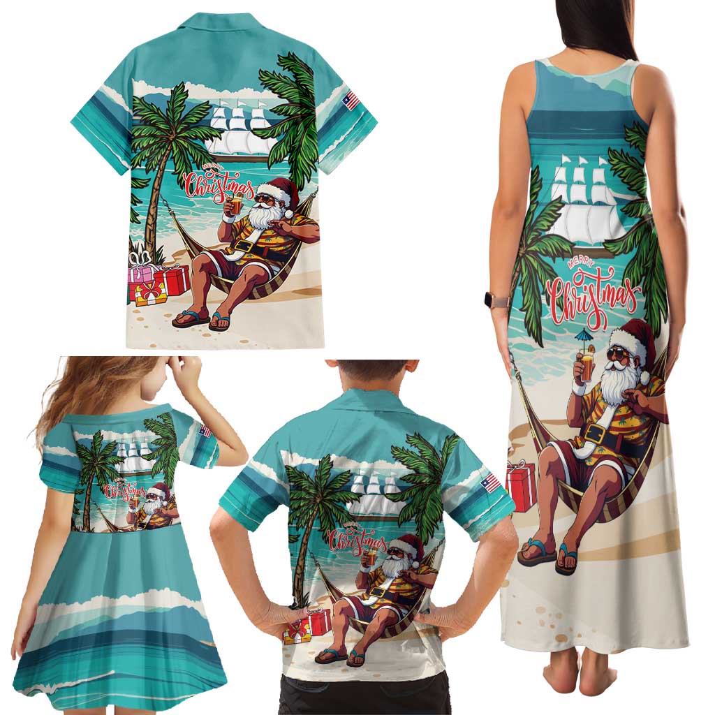 Liberia Christmas Family Matching Tank Maxi Dress and Hawaiian Shirt Santa Chill on Tropical Beach - Wonder Print Shop