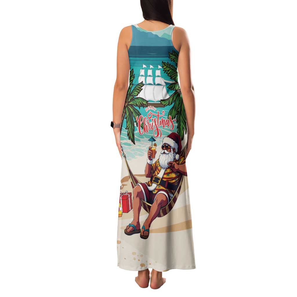 Liberia Christmas Family Matching Tank Maxi Dress and Hawaiian Shirt Santa Chill on Tropical Beach - Wonder Print Shop