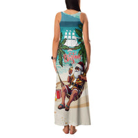 Liberia Christmas Family Matching Tank Maxi Dress and Hawaiian Shirt Santa Chill on Tropical Beach - Wonder Print Shop