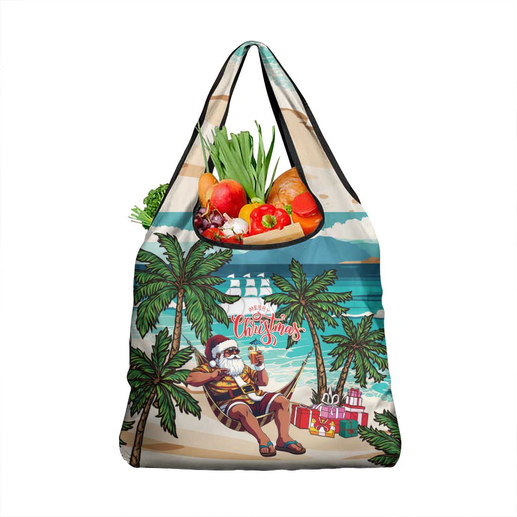 Liberia Christmas Grocery Bag Santa Chill on Tropical Beach - Wonder Print Shop