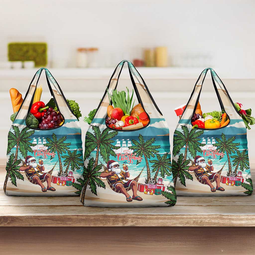 Liberia Christmas Grocery Bag Santa Chill on Tropical Beach - Wonder Print Shop