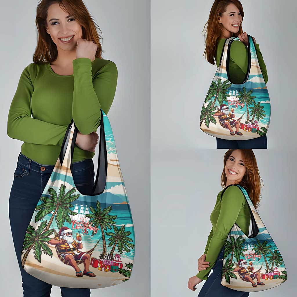 Liberia Christmas Grocery Bag Santa Chill on Tropical Beach - Wonder Print Shop