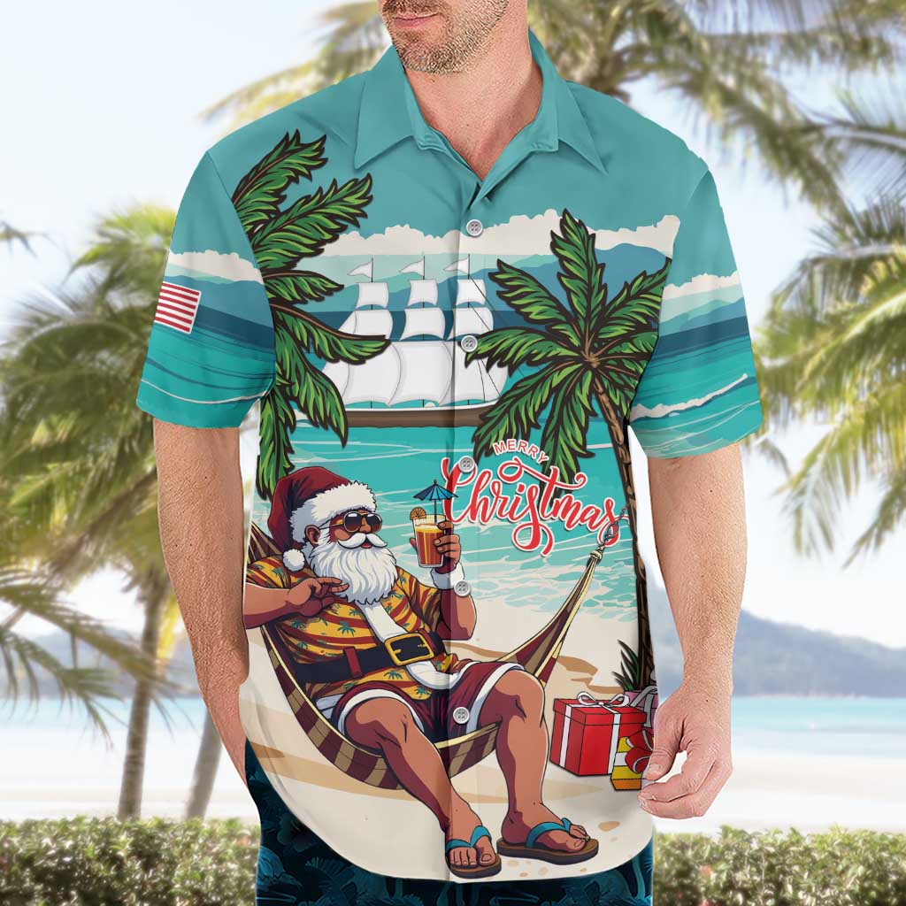 Liberia Christmas Hawaiian Shirt Santa Chill on Tropical Beach - Wonder Print Shop
