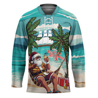 Liberia Christmas Hockey Jersey Santa Chill on Tropical Beach - Wonder Print Shop