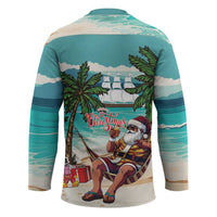 Liberia Christmas Hockey Jersey Santa Chill on Tropical Beach - Wonder Print Shop