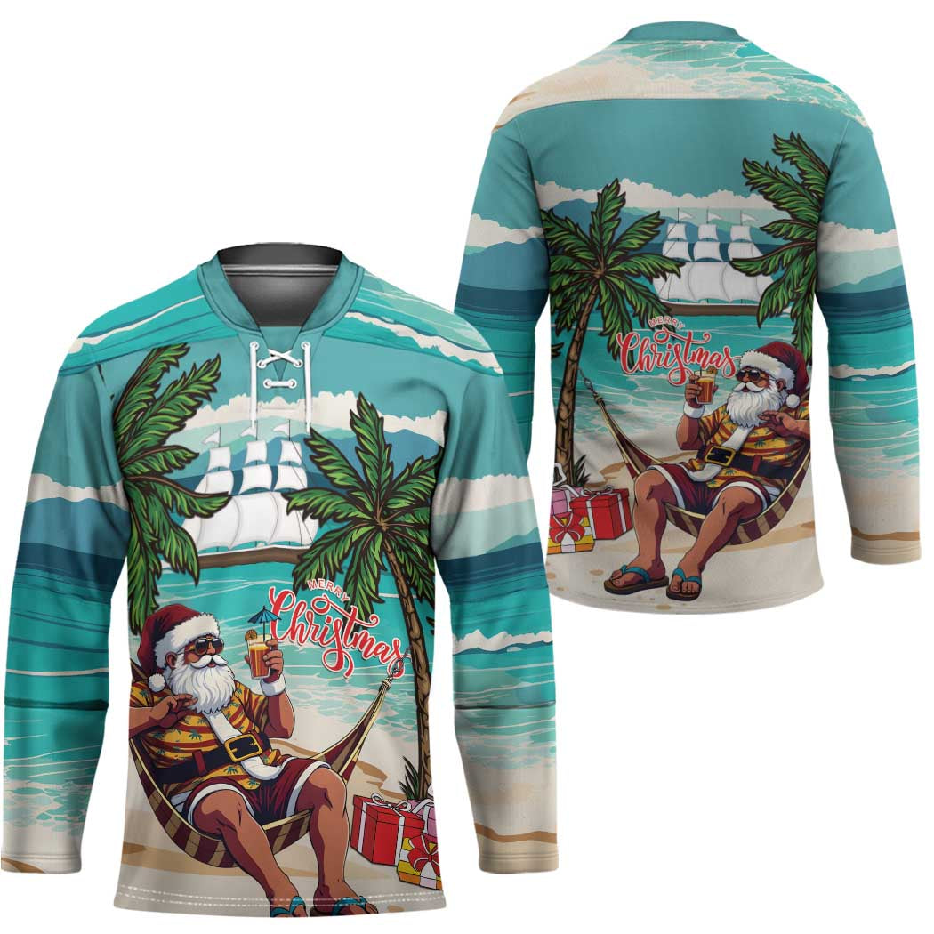 Liberia Christmas Hockey Jersey Santa Chill on Tropical Beach - Wonder Print Shop