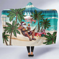 Liberia Christmas Hooded Blanket Santa Chill on Tropical Beach - Wonder Print Shop