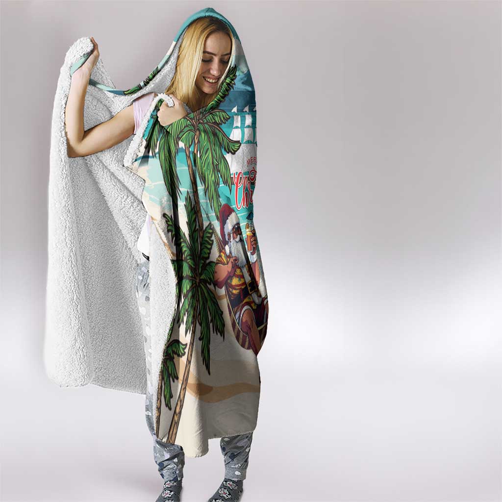 Liberia Christmas Hooded Blanket Santa Chill on Tropical Beach - Wonder Print Shop