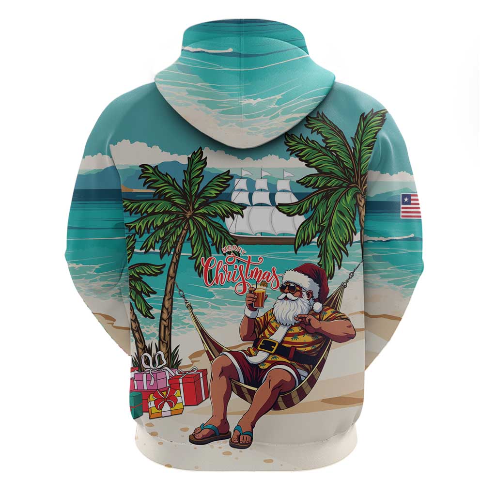 Liberia Christmas Hoodie Santa Chill on Tropical Beach - Wonder Print Shop