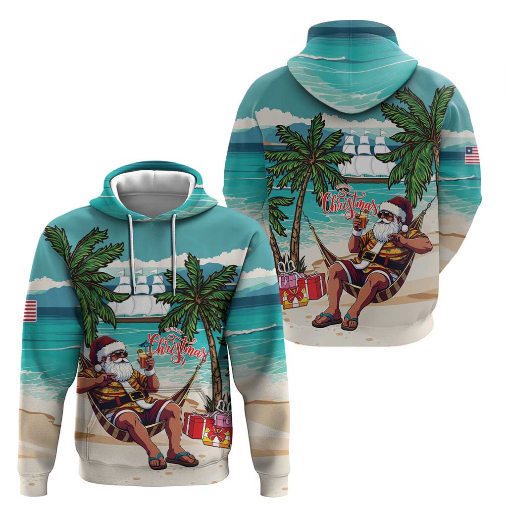Liberia Christmas Hoodie Santa Chill on Tropical Beach - Wonder Print Shop