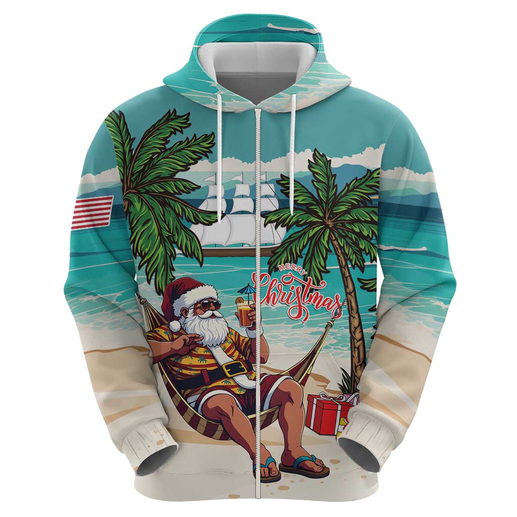 Liberia Christmas Hoodie Santa Chill on Tropical Beach - Wonder Print Shop