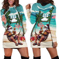 Liberia Christmas Hoodie Dress Santa Chill on Tropical Beach - Wonder Print Shop
