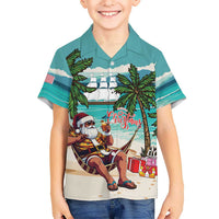 Liberia Christmas Kid Hawaiian Shirt Santa Chill on Tropical Beach - Wonder Print Shop