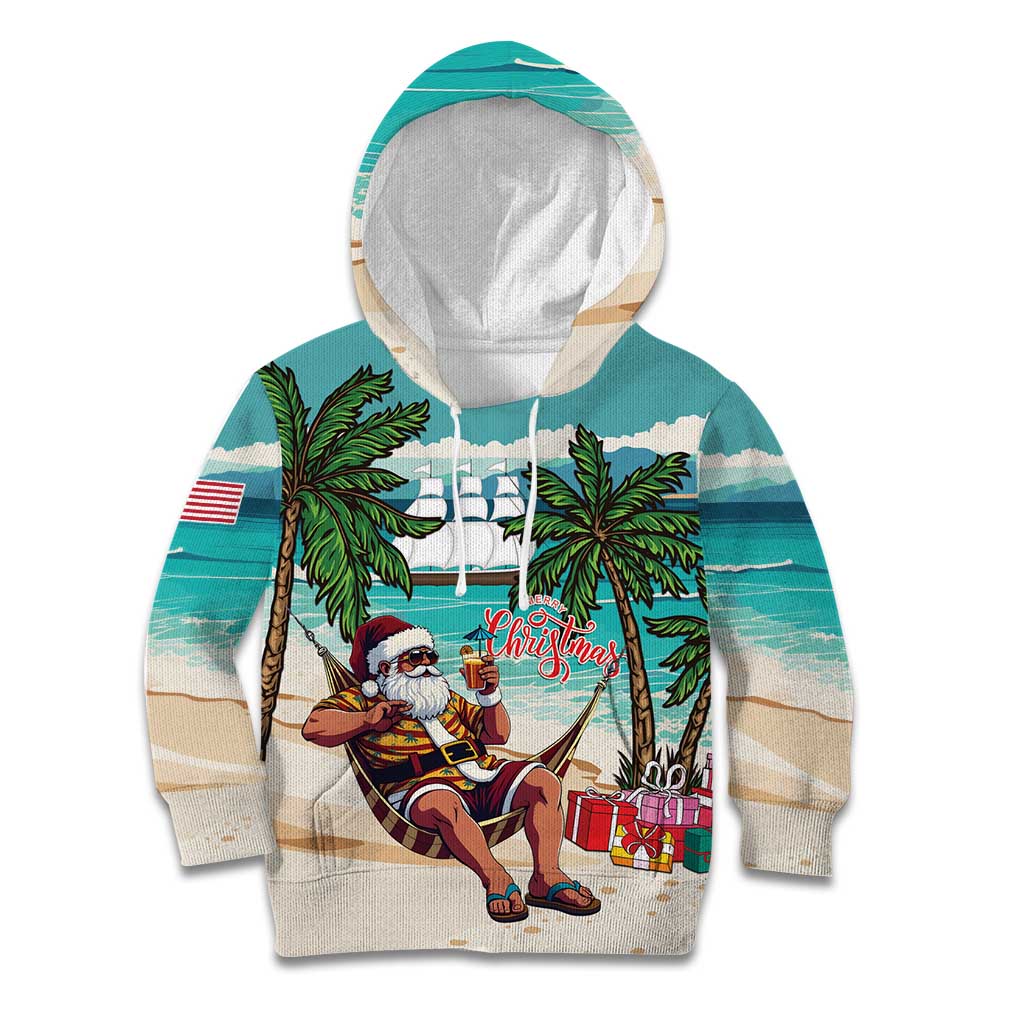 Liberia Christmas Kid Hoodie Santa Chill on Tropical Beach - Wonder Print Shop