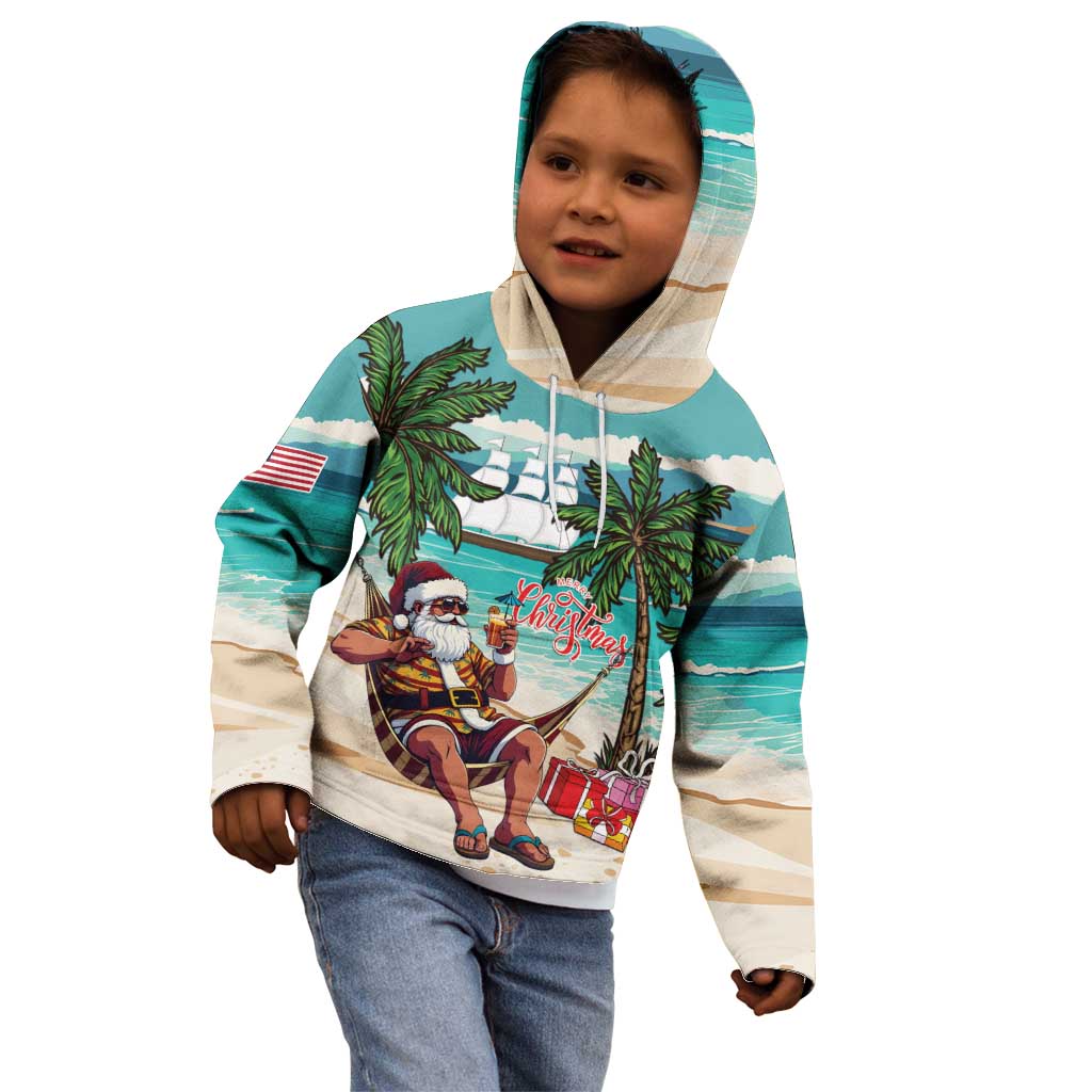 Liberia Christmas Kid Hoodie Santa Chill on Tropical Beach - Wonder Print Shop