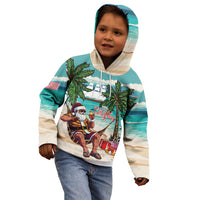 Liberia Christmas Kid Hoodie Santa Chill on Tropical Beach - Wonder Print Shop