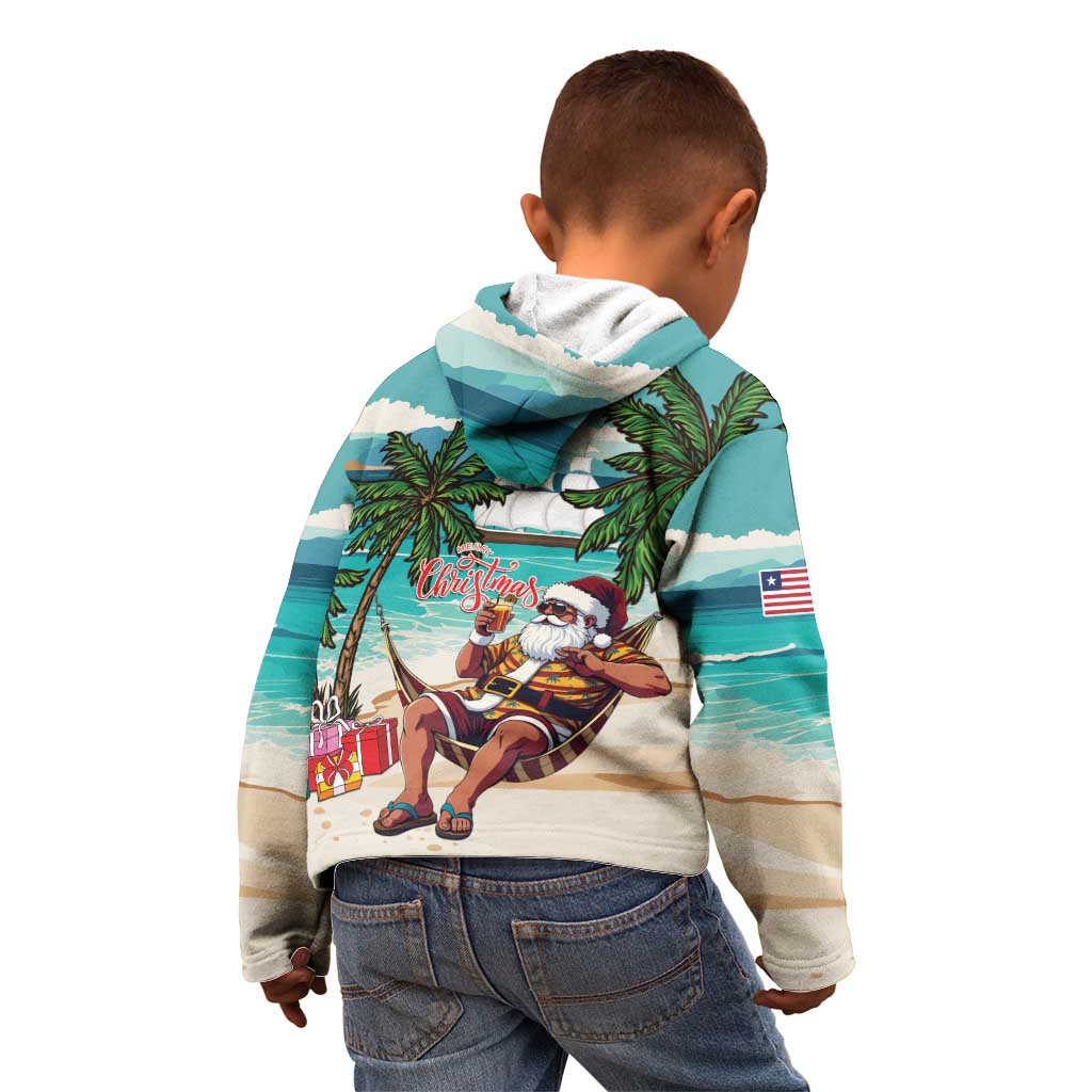 Liberia Christmas Kid Hoodie Santa Chill on Tropical Beach - Wonder Print Shop
