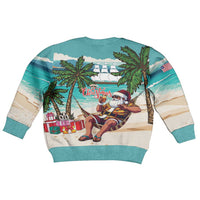 Liberia Christmas Kid Ugly Christmas Sweater Santa Chill on Tropical Beach - Wonder Print Shop