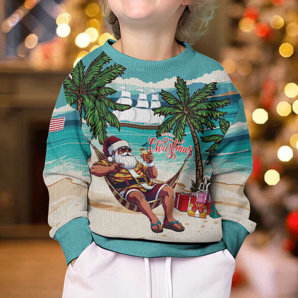 Liberia Christmas Kid Ugly Christmas Sweater Santa Chill on Tropical Beach - Wonder Print Shop